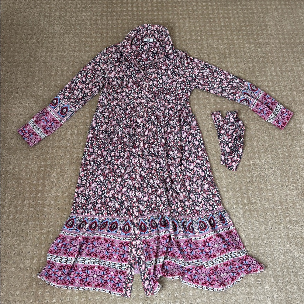 Noa Noa Floral Paisley Long Sleeve Dress with Matching Belt